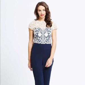 Little Mistress navy & cream embellished jumpsuit